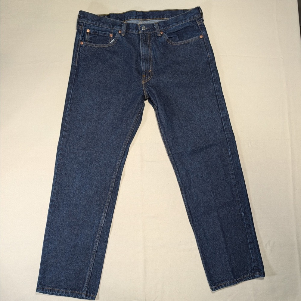 Levis 505 Regular Fit Straight Leg Mens Jeans Dark Wash Indigo 36x30 Cotton
